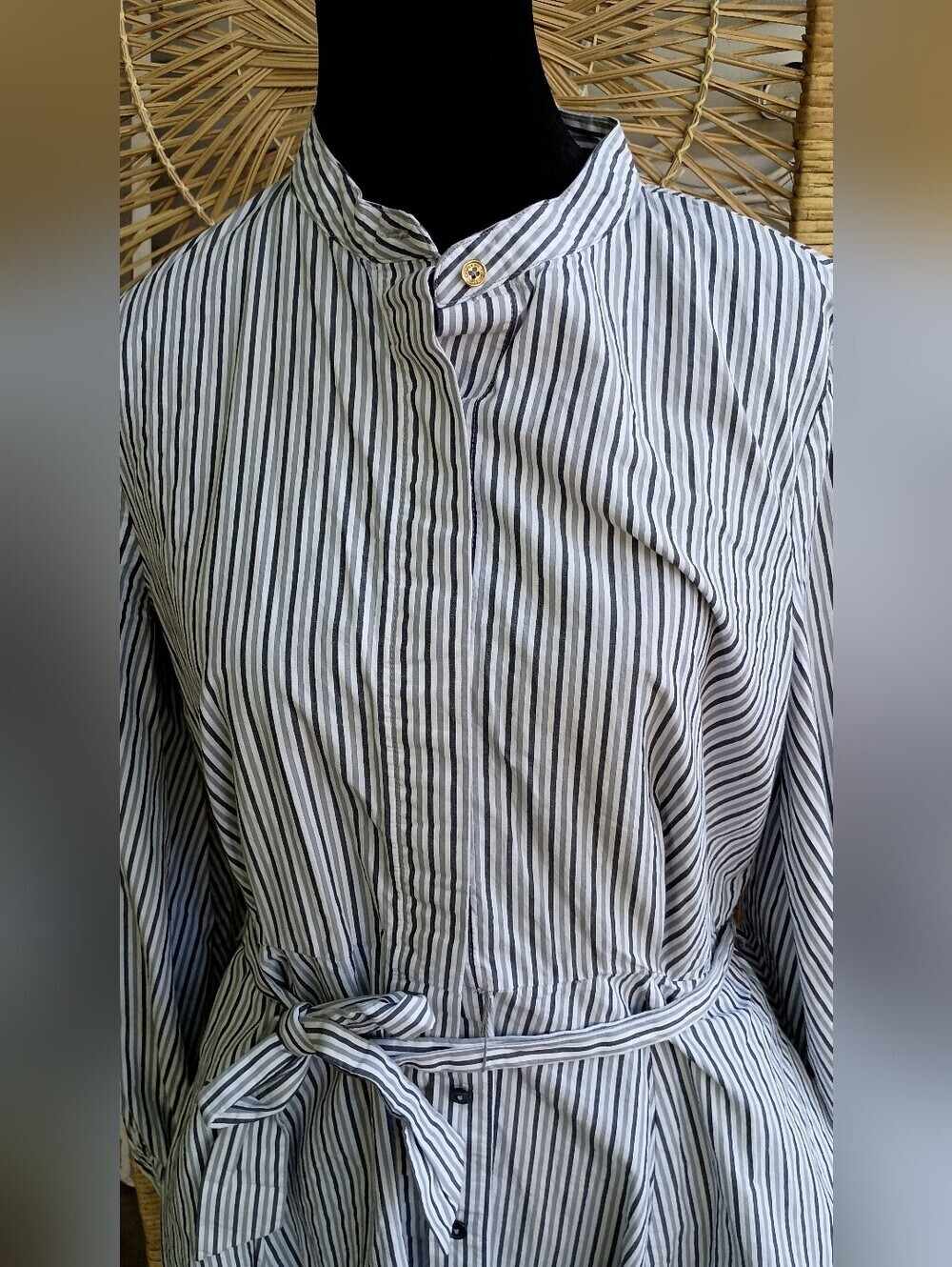 Calvin Klein 100% Cotton Blue/White Striped Shirt Dress with Pockets_10 - Picture 3 of 10